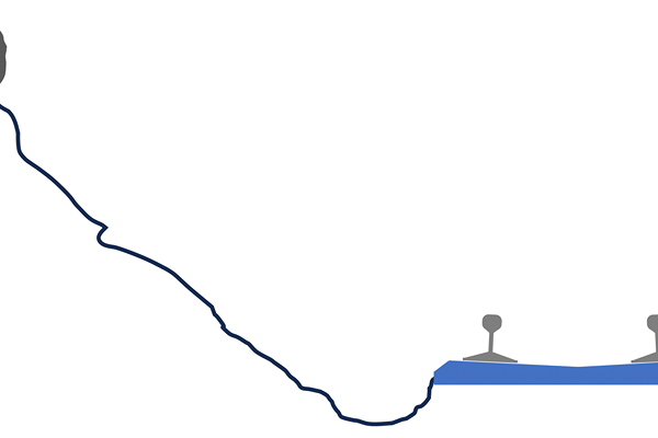 Rockroll - Diagram of large rock rolling down a slope onto a railway track below