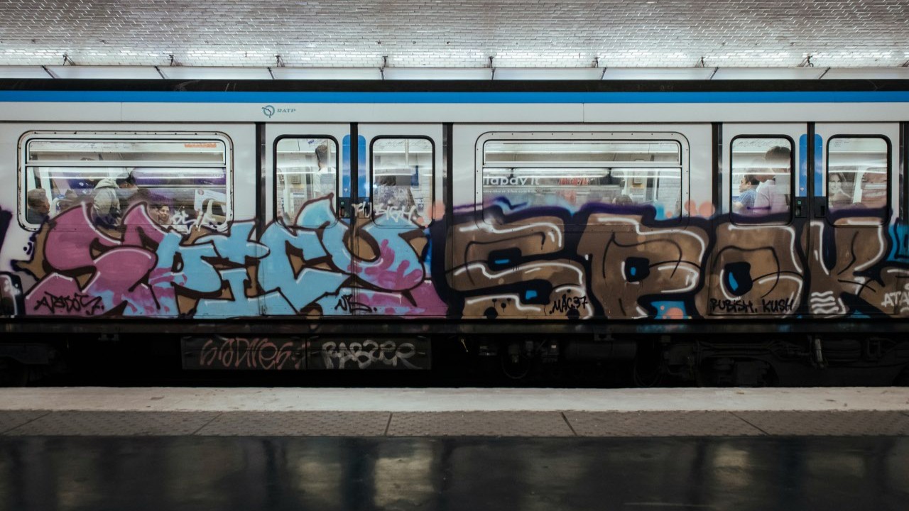 A train covered with graffiti