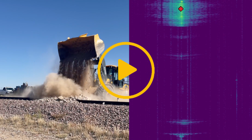 A video thumbnail with a play icon in the centre - The video highlights landslide detection on railway.