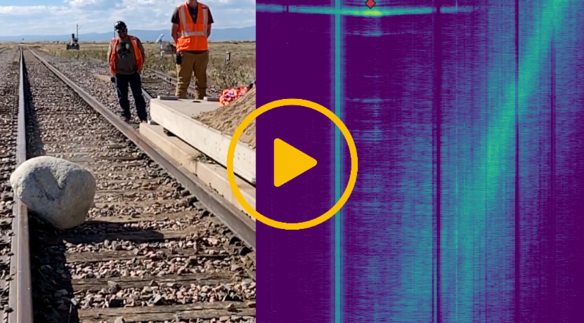 A video thumbnail with a play icon in the centre - The video highlights railway Rockfall. 