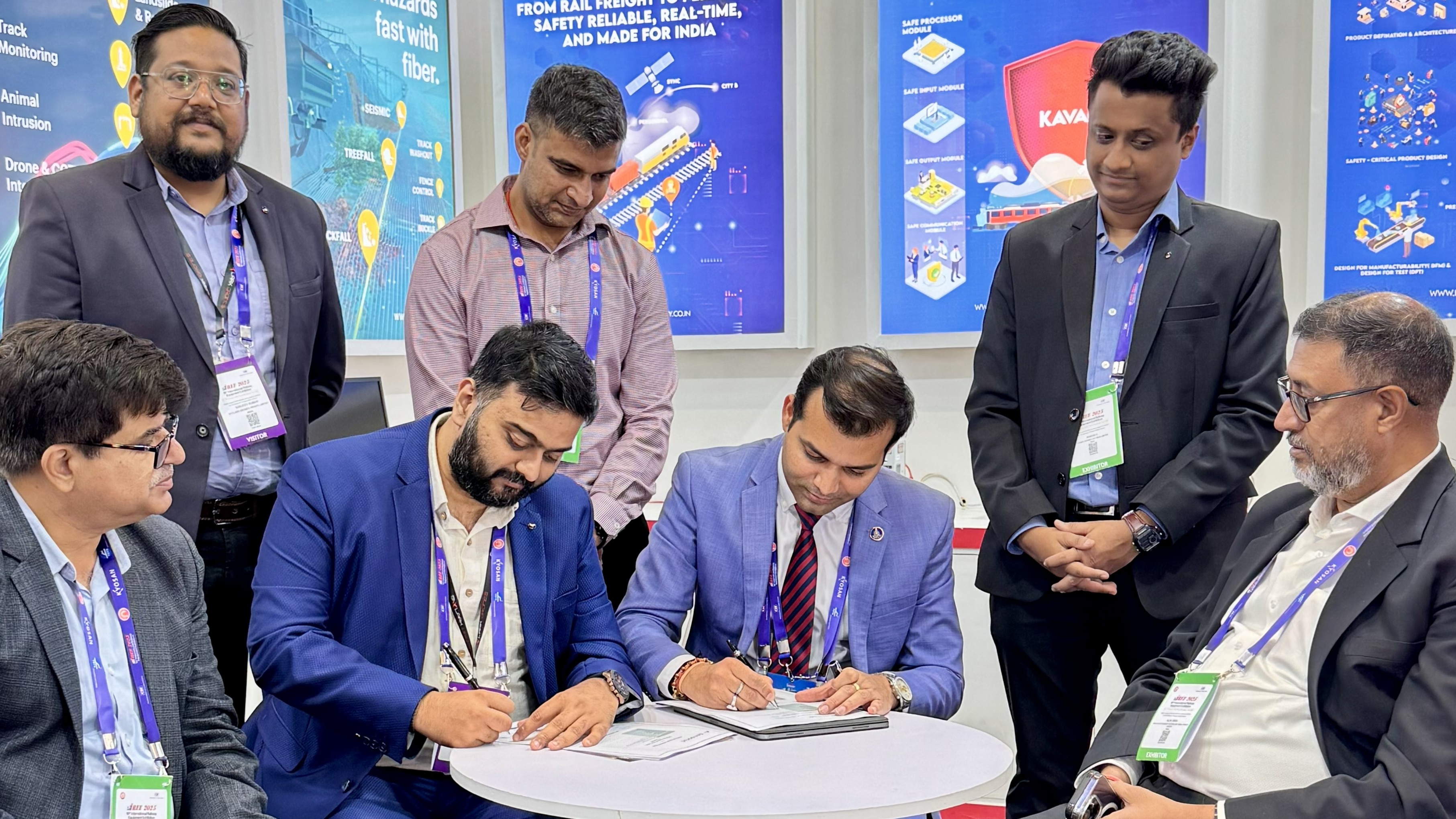 Left to right: Gaurav Mehta (Kaynes Technology), Sanjeev Kumar (Skylark Drones), Apoorv Srivastava (CFO Skylark Drones), Yogesh Sharma (Sensonic) Ashish Upadhyay (CEO Sensonic), Rakesh Gowda (Kaynes Technology), Alok Sinha (Sensonic), sign a Memorandum of Understanding between Sensonic and Skylark Drones for technology collaboration.