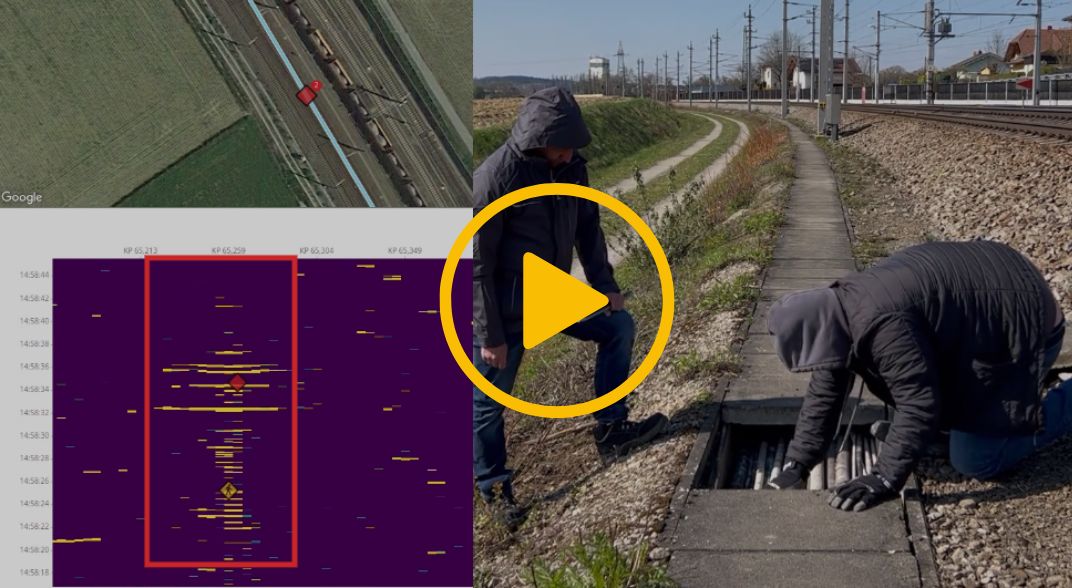 Railway cable theft video thumbnail. Inset are graphs and data showing trespass detection